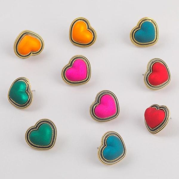 

korean vintage resin colorful love heart stud earrings for women jewelry trendy statement alloy girl's earrings gift, Golden;silver