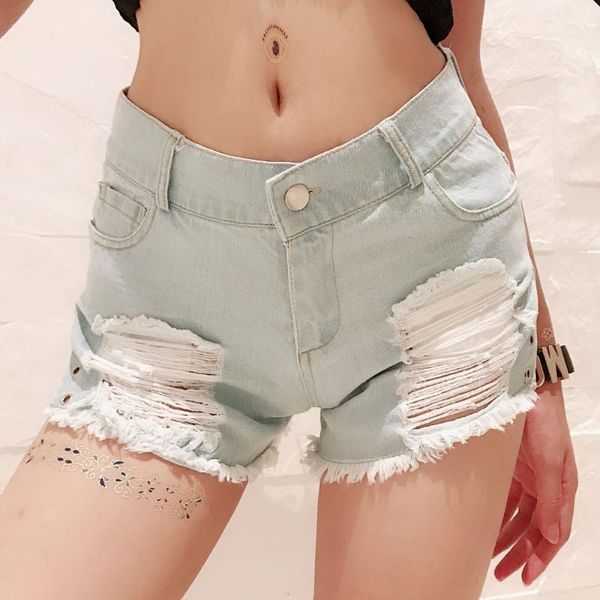 

denim women shorts high waist hole mini summer short jeans club clothing1, Blue