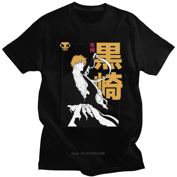 

дизайнеры балахон манга ichigo kurosaki мужчины чистый хлопок моды с коротким рукавом япония аниме манга bleach harajuku футболки толстовка