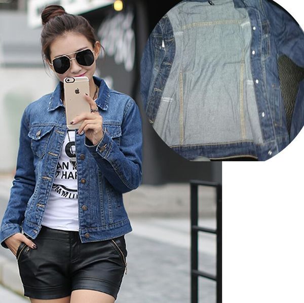 

spring autumn winter female jacket fashion women bomber jacket wool lining denim for women warm jeans coat female, Black;brown