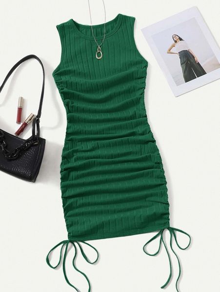 

ruched drawstring side bodycon dress b9zk#, Black;gray