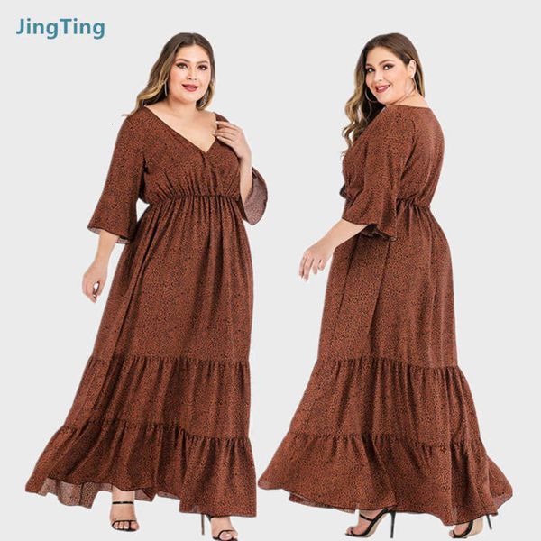 

print mz2036# v-neck large casual leopard flared sleeve patchwork dress long skirt, Black;gray