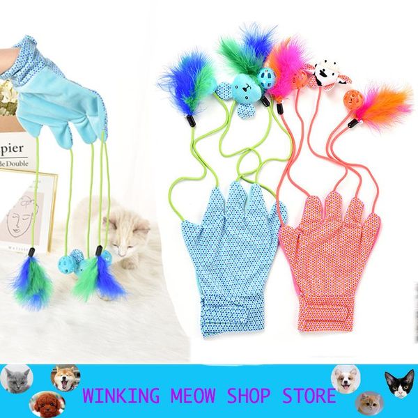 

cat toys 1pcs creative toy animal products interactive tease plastic feather plush gloves kittens and big cats increase feeling