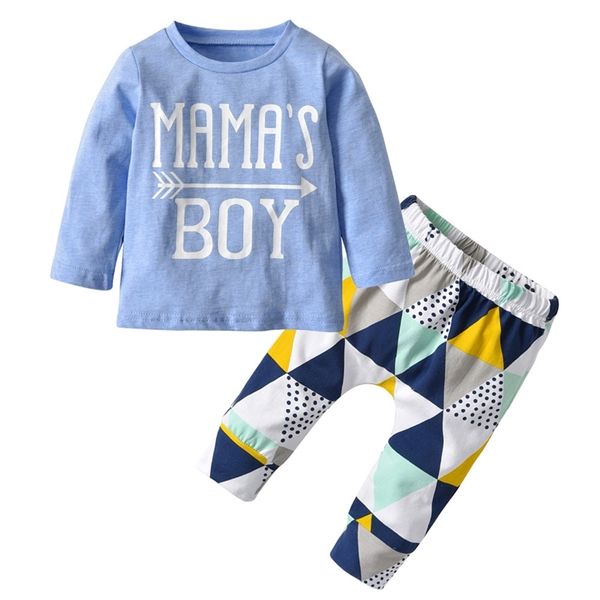 

newborn baby boy clothes set 2pcs mama's boy long sleeve t-shirt+casual geometric print pants autumn infant clothing suit y200803, White