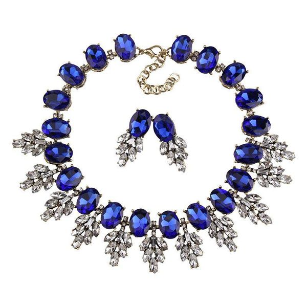 

sparkling crystal necklace earrings jewelry sets bridal wedding delicate jewelery ethnic for women choker jewelry gifts, Silver