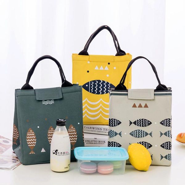 

new arrival waterproof canvas lunch bag functional pattern cooler lunch box portable insulated canvas thermal picnic bags f