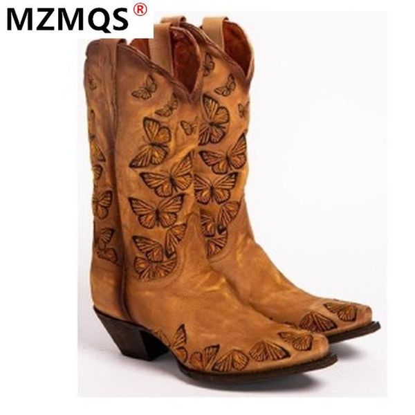 

boots 2021 fashion retro women platform high heels autumn winter casual cowboy western knee botas mujer, Black