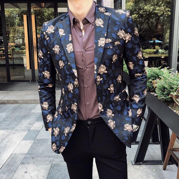 

luxury men blazer casual slim fit suit jacket fashion flower print men coat jacket business dress blazers m-5xl, White;black