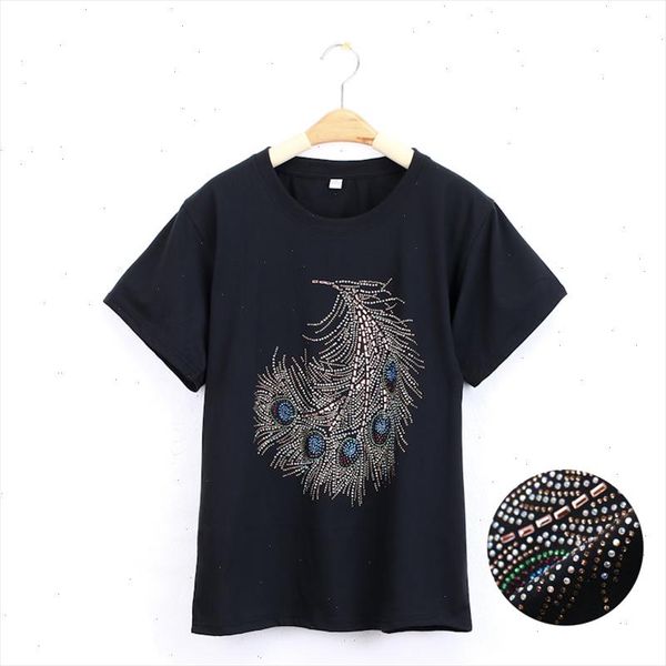 

peacock feather diamond shining print women tshirt cotton casual funny t shirt for lady girl tee hipster drop ship d 6, White