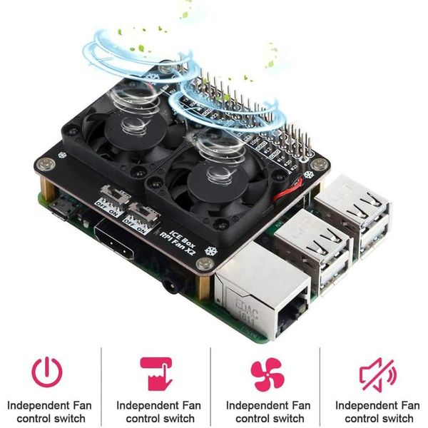 

lapcooling pads led dual fan module gpio expansion board compatible for raspberry pi 4 model b 3b+/3b/4b