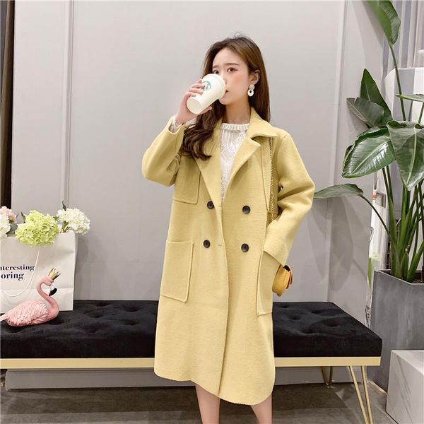 

women's wool & blends double-faced cashmere coat in long cardigan 2021 autumn and winter korean version of the loose, Black
