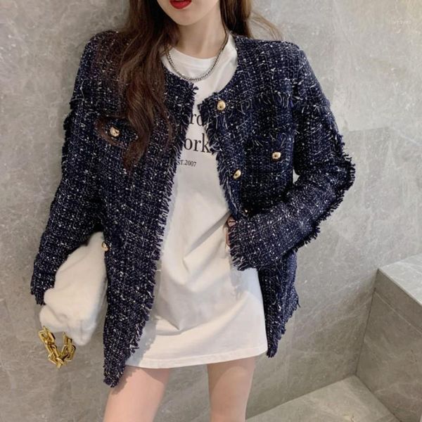 

women 2020 new fashion office single-breasted tassel tweed casual coat vintage long sleeve female outerwear1, Black;brown