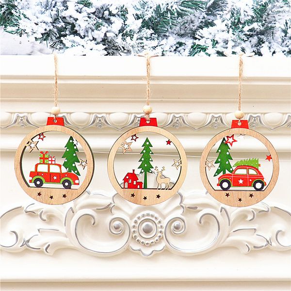 

new year merry christmas tree decorations for home natural wood xmas ornament wooden hanging christmas pendant drop gifts