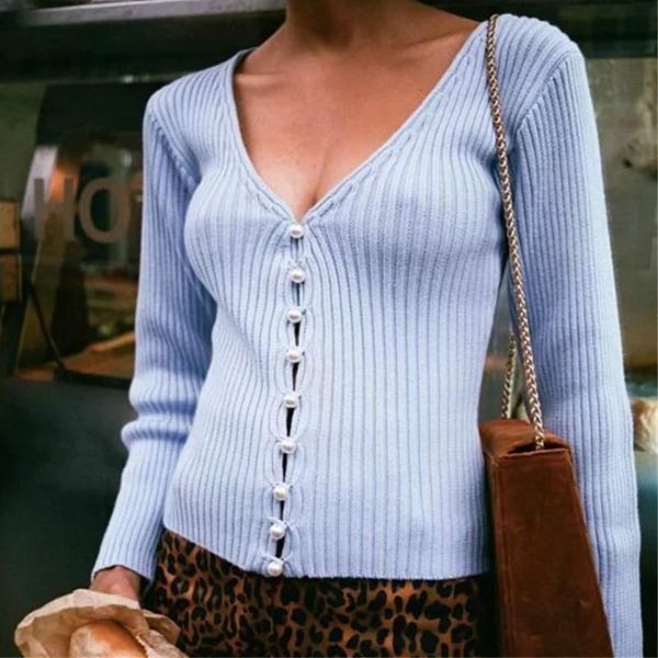 

pearls buttons sweater coat polyester knitted cardigan slim v neck long sleeve single breasted hollow beaded slim sueter mujer, White;black