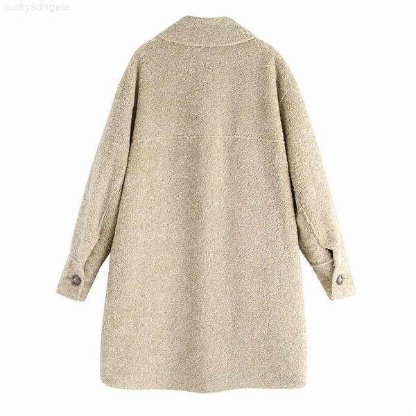 

fleece vintage coat stylish jacket pockets women loose 2020 fashion long sleeve side vents irregular female outerwear ch, White