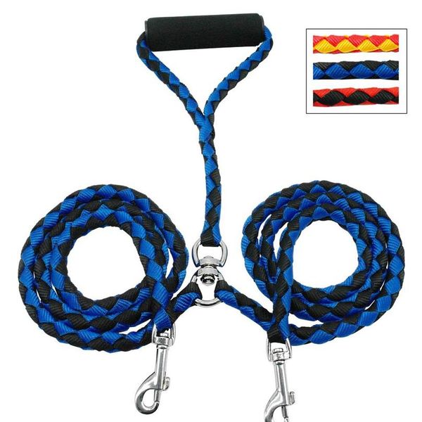 

2 way nylon dual dog leash double lead rope no-tangle durable walking leashes strong for 2 dogs with soft padde bbywik