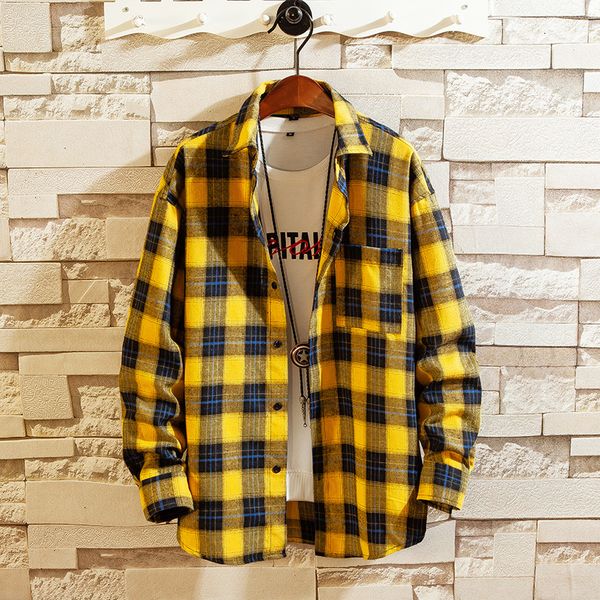 

2021 new beach plaid red shirt for fall spring clothes long shirts big m-5xl 6xl 7xl wcao, White;black