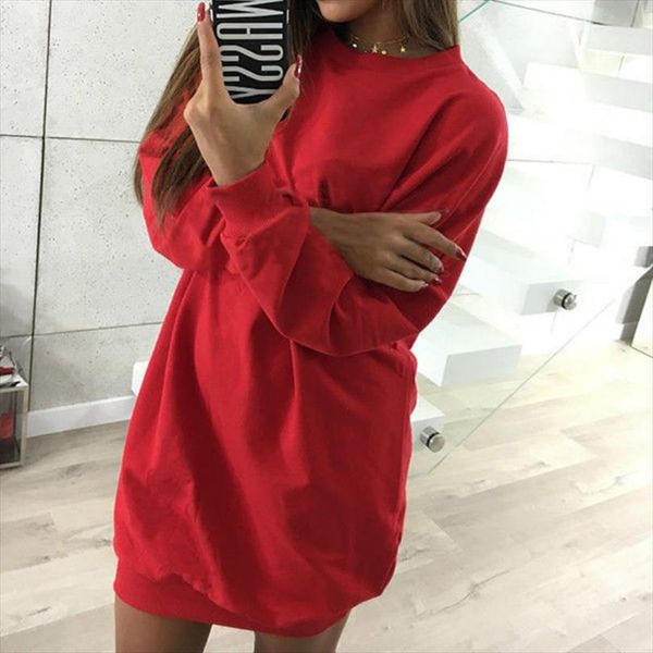 

drop ship streetwear loose hoodies women spring fashion solid hoodie dress women o neck long sleeve sweatshirt jacket hoodie, Black