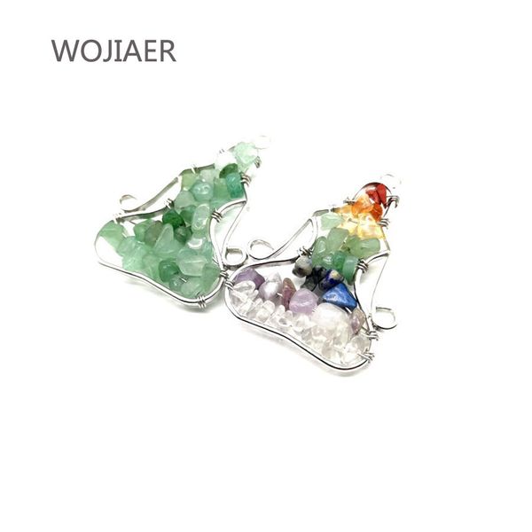 

wojiaer 7 chakra yoga pendant natural irregular chip stone tree of life reiki meditation necklace charm jewelry dbm226, Silver