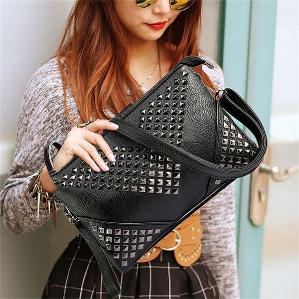 

rivet black bag female day stud purses and evening clutch bags women leather handbags y201224