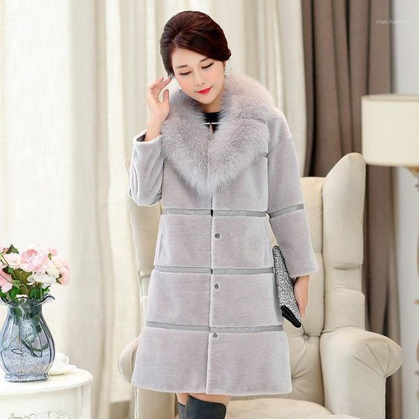 

new sheep shearing fur coat stitching fur one in the long section of imitation collar faux coat women plus size1, Black
