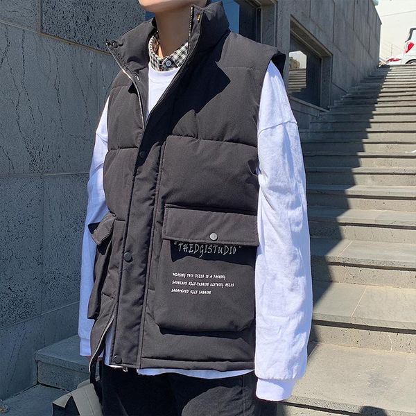 

2020 new mens winter vests slim coat sleeveless jackets male casual winter waistcoat men casual thicken coat lbz181, Black;white