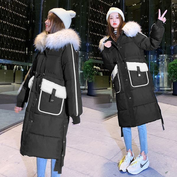 

2021 new mode mid-length winter down padded korean version trend loose oversized female jacket gdt5, Black