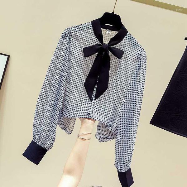 

2020 new autumn women's bow long sleeves chiffon shirt ladies female all-match casual shirts blouse a37081, White