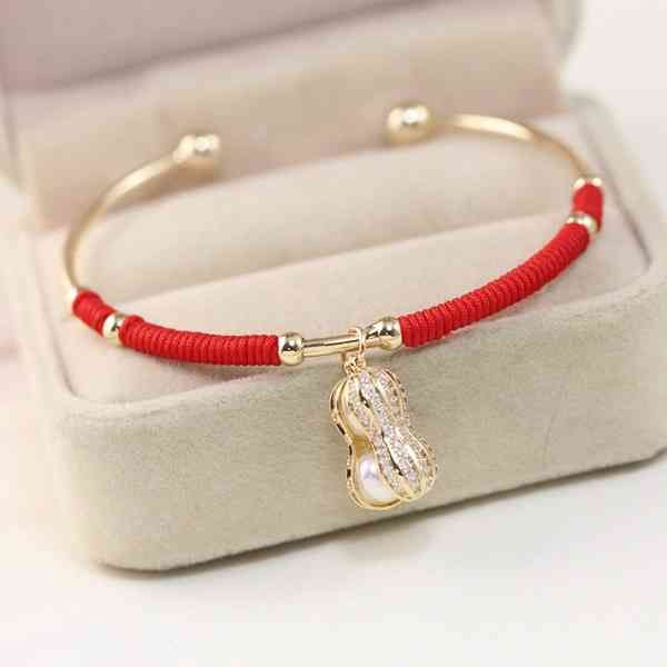 

women's new peanut diamond inlaid opening fashion red rope bracelet, Golden;silver