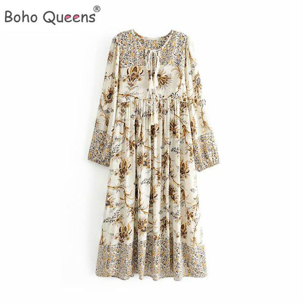 

boho happie women tassel floral print beach long bohemian maxi dress ladies rayon cotton pleated vestidos, Black;gray