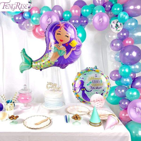 

fengrise latex foil happy party balloons mermaid baloons ballons decoration birthday wedding