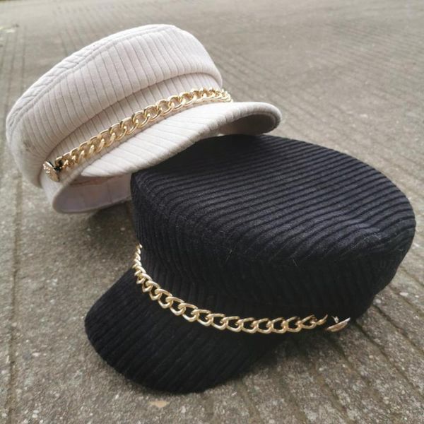 

202010-shi9009 autumn spring striped corduroy chain leisure octagonal hat men women visors cap, Blue;gray