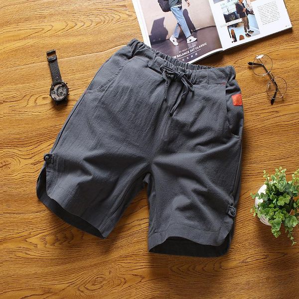 

men's fashion surfing shorts cotton and five-point trend linen loose beach pants wholesale kg-82, White;black