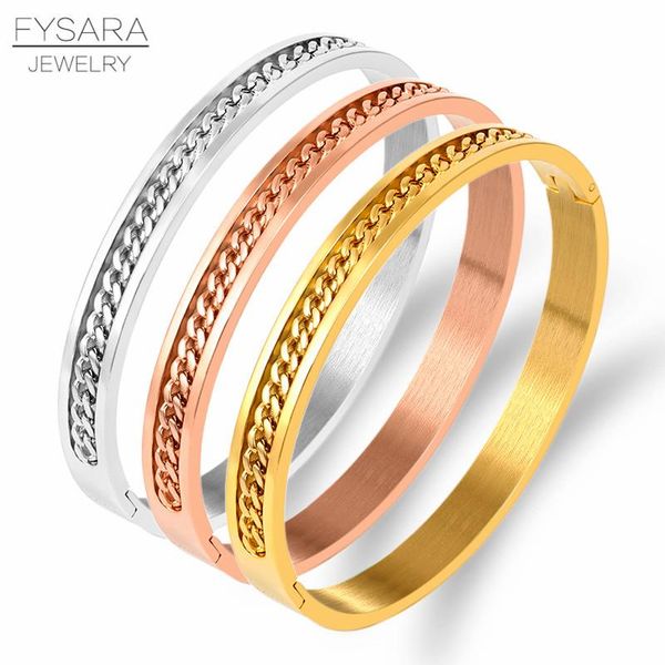 

fysara simple jewelry titanium steel bangle rose gold color link chains bracelets & bangles women jewelry thin lover pulseira, Black