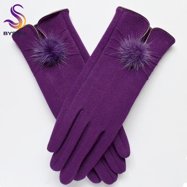 

bysifa] women mink ball wool fashion opening design winter ladies new trendy elegant soft black mittens gloves, Blue;gray