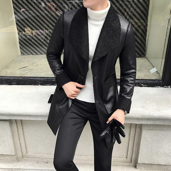 

middle and large men's fur coat winter new style slim handsome locomotive leather coat, Black