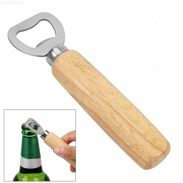

wooden handle stainless steel beer bottle opener the original wood color handle + metal wire drawing opener wine bottle opener tool