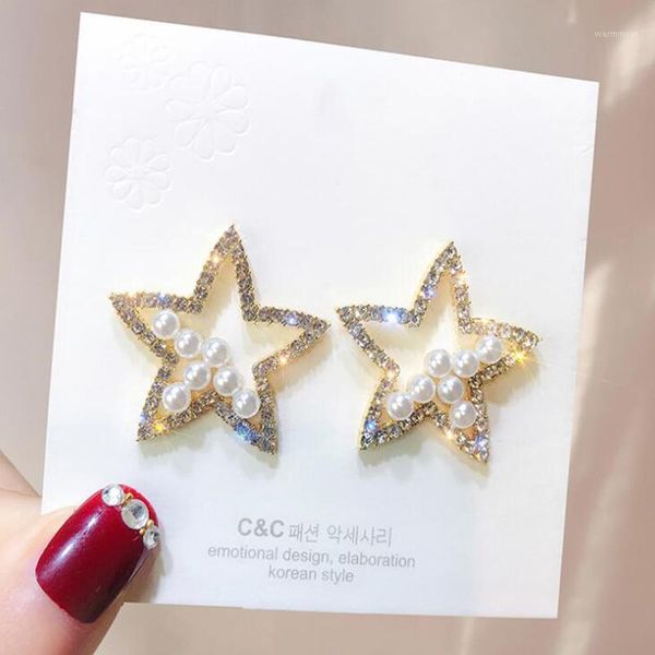 

contracted delicate crystal star temperament stud earrings women korean classic style earrings fashion1, Golden;silver