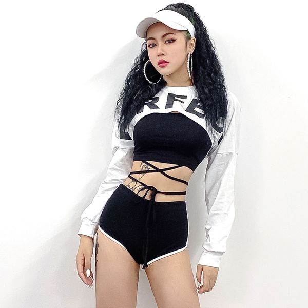 

hip hop costumes women street dance performance clothes nightclub bar dj ds modern dancer outfit jazz dance stage wear, Black;red