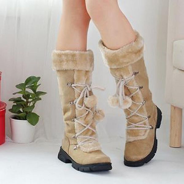 

fashion women snow boots winter keep warm boots shoes suede hairball round toe square heel shoes short plush zipper, Black