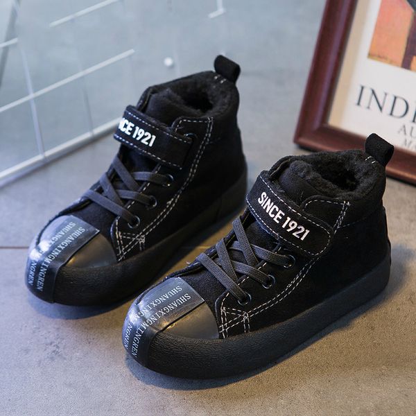 

velvet cotton-padded boys shoes plus babaya flock children girls winter 2020 new fashion kids snow boots for girl, Black