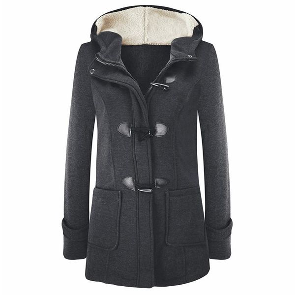 

hoodies women hooded jacket winter parka coat outwear female coat plus size 3xl 5xl warm duffle buckle zipper front, Black