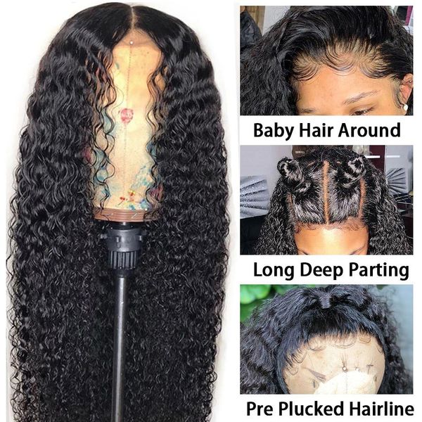 

brazilian kinky curly human hair wig preplucked 13*4 lace front human hair wigs with baby hair curly lace front wig, Black;brown