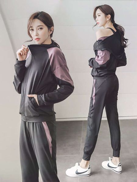 

yoga suit women's autumn winter long sleeve temperament net red gym loose thin casual running clothes, Gray