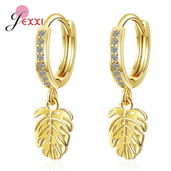 

hoop & huggie design 925 sterling silver leaves earrings for women girls leaf wedding engagement party, Golden;silver