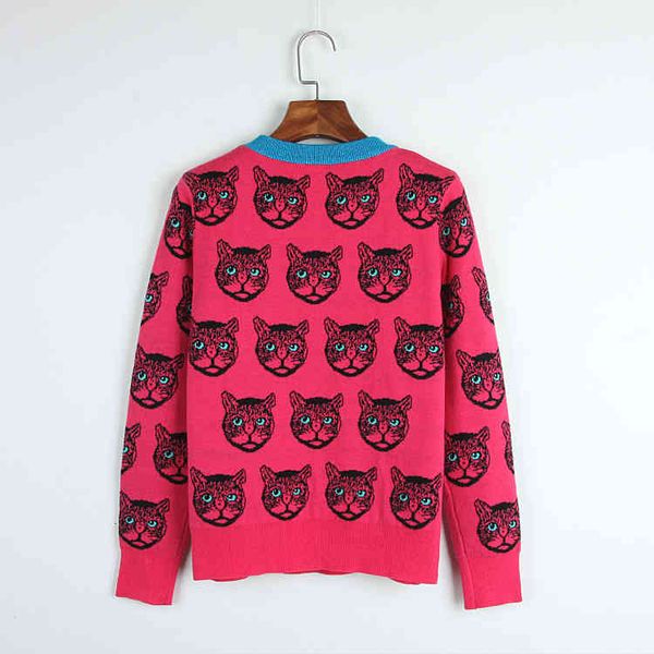 

autumn/ women's sweaters winter pullover regular long sleeve crew neck animal print panelled cats brand same style sweater gtnw, White;black