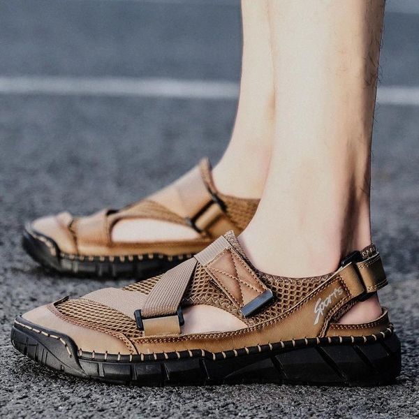 

new summer sneakers men mesh shoes fashion mens sandals flat beach sandals male summer holiday shoes a2400 #bh30, Black