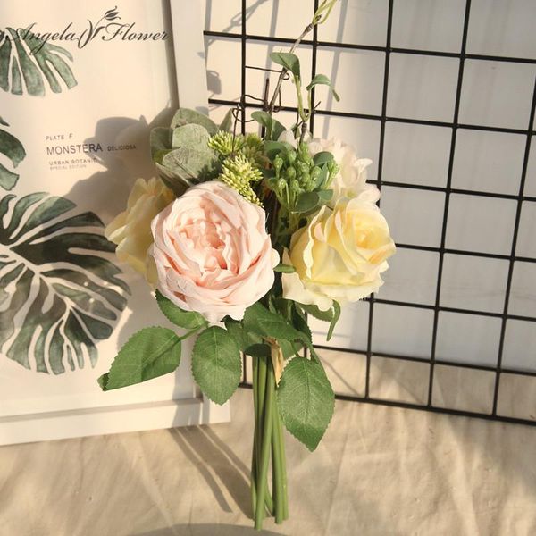 

decorative flowers & wreaths diy mix rose peony hydrangea bride bouquet artificial flower decor for home wedding holding road lead wall
