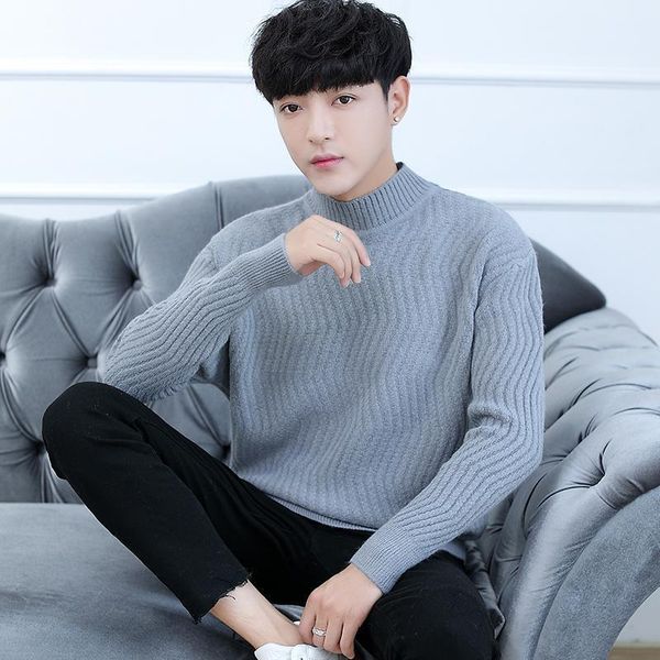 

male winter solid color sweater men round neck long sleeve slim knitted sweaters 10101, White;black