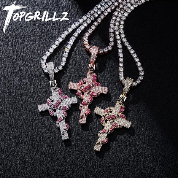 

rillz new snake winding cross necklace iced out cubic zirconia pendant christmas halloween hip hop jewelry gifts q1113, Silver